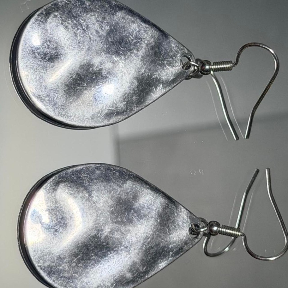 Womens Silver Metallic Marbled Teardrop Dangle Earrings Fashion Jewelry Grey